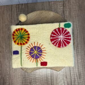 Felted Wool Coin Purse Wallet Flower Makeup Bag New 8 x 5 inches